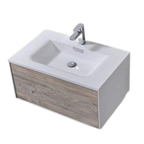 Oakestry Divario 30-Inch Wall Mount Bathroom Vanity With Sink Modern Floating Vanity Cabinet Nature Wood Finish Soft Close Drawer Small Bathroom Sink Vanity