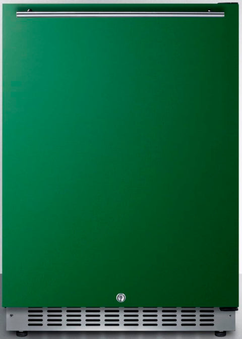 Built-in undercounter ADA compliant all-refrigerator with emerald green door stainless steel handle black cabinet door storage and digital controls