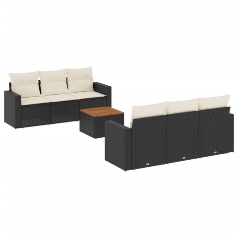 vidaXL Patio Sofa Set with Cushions 7 Piece, Outdoor Conversation Set, Patio Furniture Set for Balcony Garden, Modern Style, Black Poly Rattan