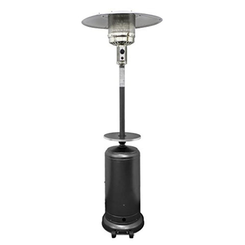 Hiland HLDS01-WCBT 48,000 BTU Propane Patio Heater w/Wheels and Table, Large, Hammered Silver