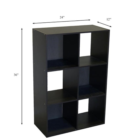 Oakestry Black 6-Cell Storage Cabinet Wooden Organizer with Shelves Multi-Purpose Space-Saving Unit for Home Office Living Room Bedroom Entryway Durable Freestanding Cupboard for Books and Décor