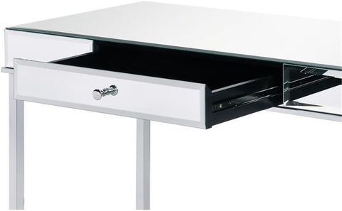 Acme Canine Rectangular Wood Top Writing Desk in Mirrored and Chrome