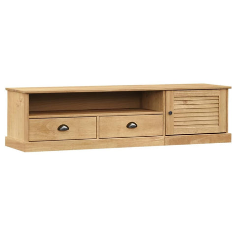 vidaXL VIGO Pine Wood TV Stand Entertainment Center with Storage - Honey Wax Finish, Metal Handles, 61.4" W x 15.7" H