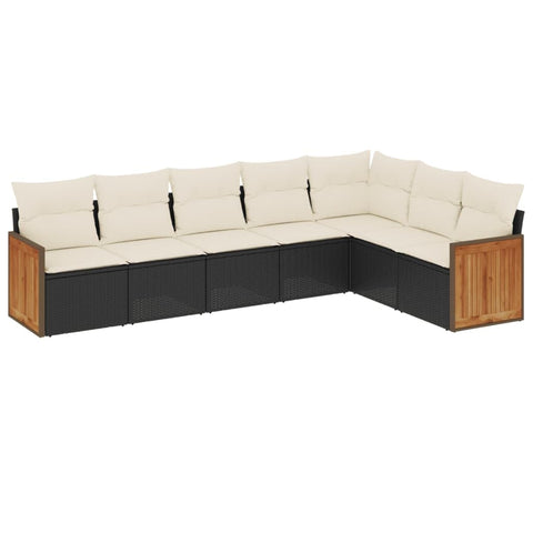 vidaXL Patio Sofa Set with Cushions 7 Piece, Outdoor Conversation Set, Sectional Sofa for Balcony Garden, Modern Style, Black Poly Rattan