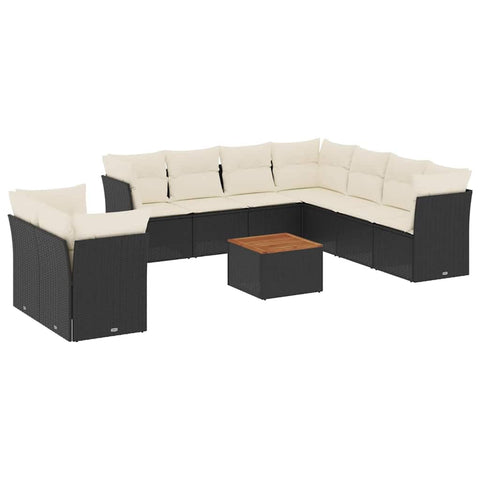 vidaXL Patio Sofa Set with Cushions 11 Piece, Outdoor Conversation Set with Storage, Patio Furniture Set, Modern Style, Black Poly Rattan
