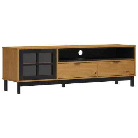 vidaXL FLAM Range Solid Pine Wood TV Cabinet with Oak Color Finish, Spacious Storage Space, Ideal for Home Media Cabinet Needs, 62.2"x15.7"x19.7" Dimensions, Easy Assembly Required