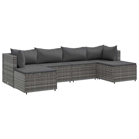 vidaXL 6 Piece Patio Lounge Set with Cushions - Poly Rattan Gray - Outdoor, Garden, Terrace, Backyard Furniture - Weather Resistant - Modular Design