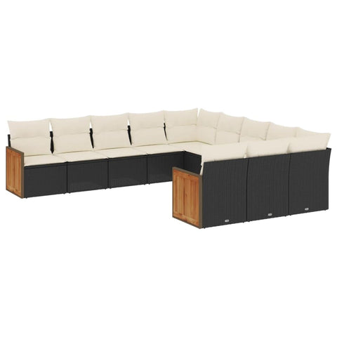 vidaXL Patio Sofa Set with Cushions 11 Piece, Outdoor Conversation Set, Sectional Sofa for Balcony Garden, Modern Style, Black Poly Rattan