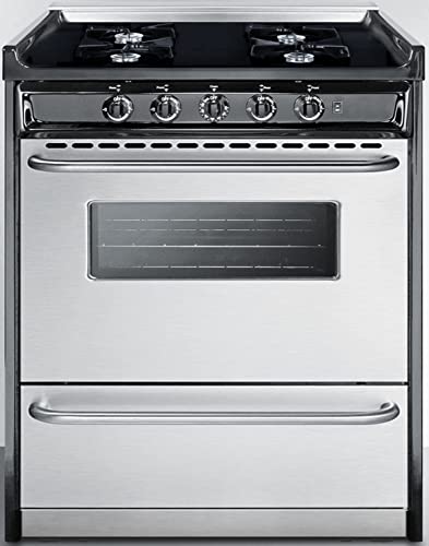 Summit Appliance TNM2107BRW 30" Wide Slide-in Style Gas Range in Stainless Steel with Open Burners, Oven Window, Adjustable Oven Racks, Broiler Pan and Electronic Ignition