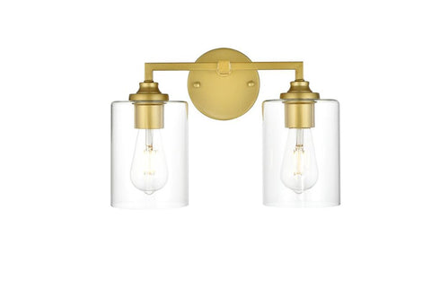 Living District Mayson 2-Light Iron & Glass Bath Sconce in Brass/Clear