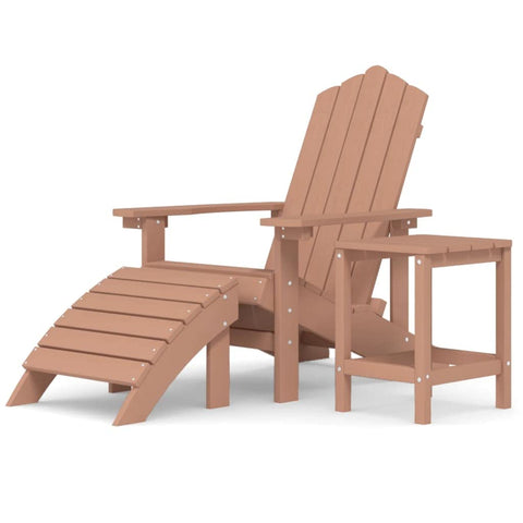 vidaXL Adirondack Chair, Outdoor Adirondack Chair with Footstool and Table, Lawn Chair for Patio Porch Garden Backyard Deck, HDPE Brown