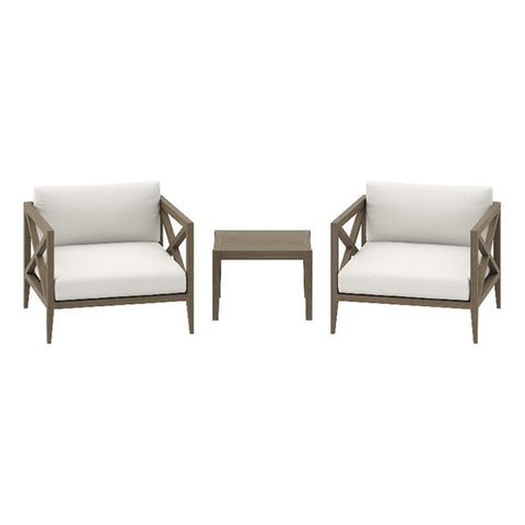 Modway Northlake 3-Piece Teak Wood Outdoor Furniture Set in Weathered Gray - Modern Patio Armchair with Side Table