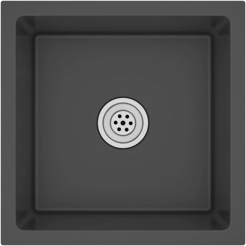 vidaXL Kitchen Sink with Strainer, Drop-in Sink, Single Bowl, Noise Reduction, Quick Flow, Anti-Condensation, Corrosion Resistant, Food Grade, Black 15.7-inch Stainless Steel Square