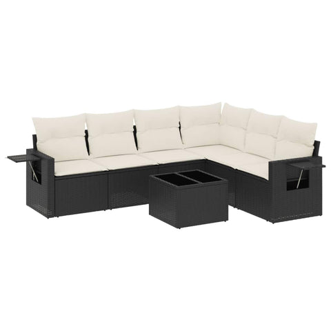 vidaXL Patio Sofa Set with Cushions 7 Piece, Outdoor Conversation Set, Sectional Sofa for Balcony Garden, Modern Style, Black Poly Rattan