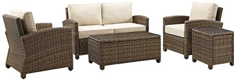 Bradenton 5Pc Wicker Outdoor Loveseat Patio Furniture Set Sand/Weathered Brown - Loveseat, Side Table, Coffee Table, & 2 Armchairs