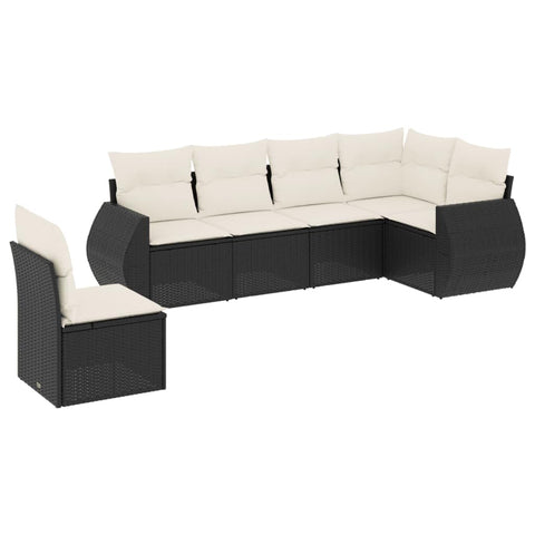 vidaXL Patio Sofa Set with Cushions 6 Piece, Outdoor Conversation Set, Sectional Sofa for Balcony Garden, Modern Style, Black Poly Rattan