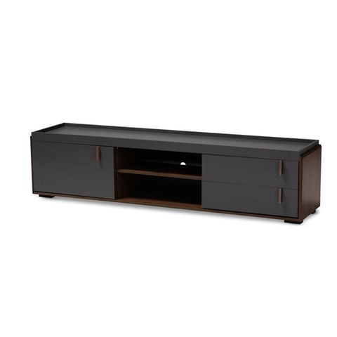 Baxton Studio Rikke 78" Wood TV Stand with 2-Drawer in Gray and Walnut