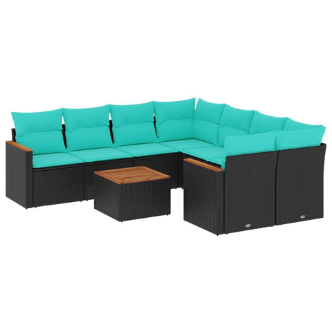 vidaXL 9 Piece Garden Sofa Set with Cushions Black Poly Rattan