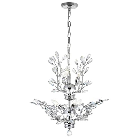 Ivy 6 Light Chandelier, 22 Inch Wide Chrome Finish with Crystal Leaves, Elegant Dining Room & Foyer Lighting, Modern Branch Design