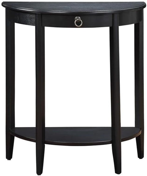 Acme Elcee Half Moon 1-Drawer Wooden Console Table with Bottom Shelf in Black