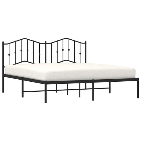 vidaXL California King Metal Bed Frame with Headboard and Stable Slats, Under Bed Storage Space, Sturdy Steel Construction and Easy Assembly, Minimalist Style, Black, 12'' High, Without Mattress