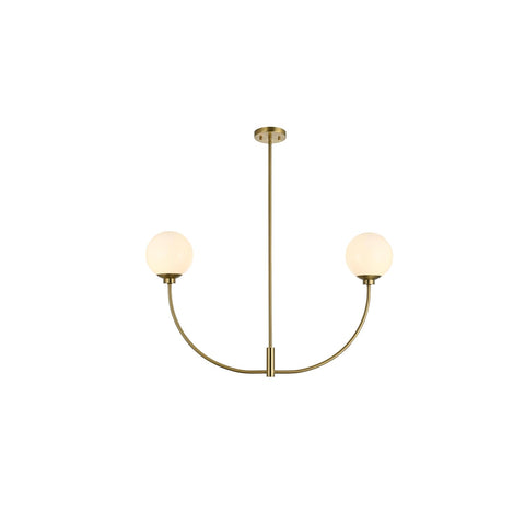 Living District Nyomi 21" 2-Light Metal/Glass Chandelier in Satin Gold/White
