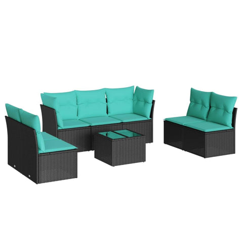 vidaXL 8-piece garden furniture set, garden furniture set with cushions, seating set for garden terrace, sectional garden sofa, table with glass top, black polyrattan
