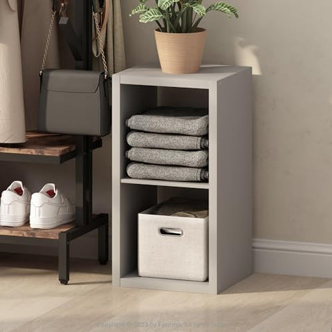 Furinno Cubic Open Back Multipurpose Clothing  and Closet Storage Organizer Shelf 2-Cube Light Grey