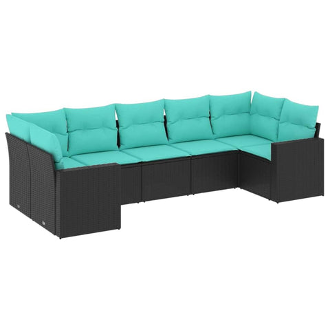 vidaXL Black Poly Rattan Patio Sofa Set with Cushions - Outdoor Garden Furniture 7 Piece Modular Design - Weather - Assembly Required