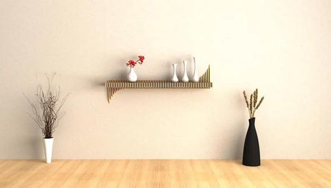 Parametric 65 inch Floating Shelf TV Unit Modern Geometric Wooden Wall Piece Decor Natural Oak Color 3D Wavy Living and Gaming Room Shelf