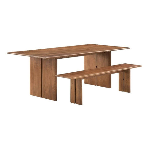 Modway Amistad 86" Solid Wood Modern Farmhouse Rectangular Dining Table and Bench Set in Walnut