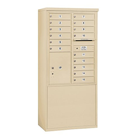 Salsbury Industries Salisbury Industries 3911D-15SFP, Front Loading, Double Column, 15 MB1 Doors, 1 PL5, Private Access, Sandstone Free Standing Horizontal 4C Mailbox