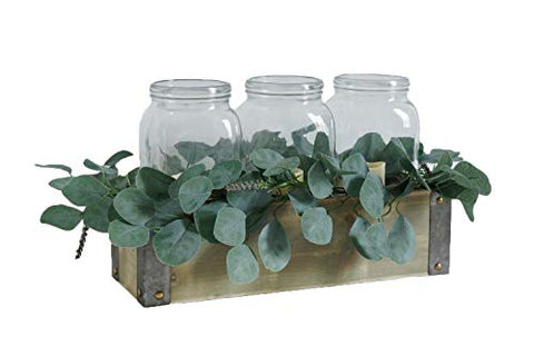 Wood W/Metal Trim Box With Greenery