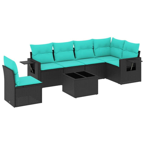 vidaXL 7 Piece Garden Sofa Set with Cushions Black Poly Rattan
