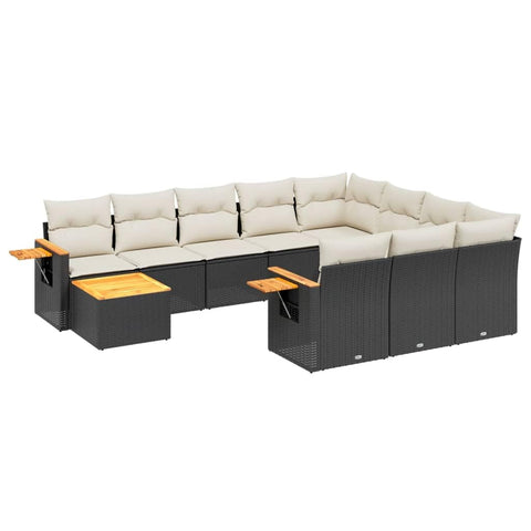 vidaXL Patio Sofa Set with Cushions 11 Piece, Outdoor Sectional Sofa Couch, Patio Conversation Set for Garden Backyard, Black Poly Rattan
