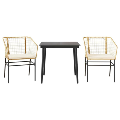 vidaXL 3-Piece Patio Dining Set with Cushions - Brown PE Rattan & Tempered Glass for Garden/Backyard/Patio