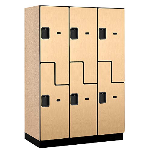 18" Wide Double Tier 'S' Style Designer Wood Locker - 3 Wide - 6 Feet High - 21 Inches Deep - Maple