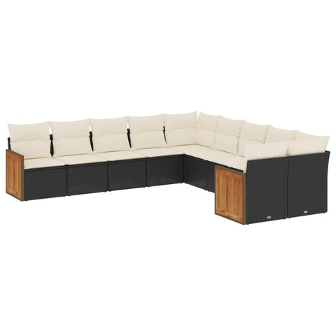vidaXL Patio Sofa Set with Cushions 10 Piece, Outdoor Conversation Set, Sectional Sofa for Balcony Garden, Modern Style, Black Poly Rattan