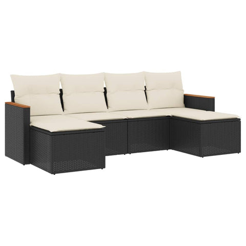 vidaXL Patio Sofa Set with Cushions 6 Piece, Outdoor Conversation Set, Sectional Sofa for Balcony Garden, Modern Style, Black Poly Rattan