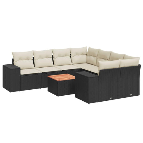 vidaXL Patio Sofa Set with Cushions 9 Piece, Outdoor Conversation Set with Storage, Patio Furniture Set, Modern Style, Black Poly Rattan