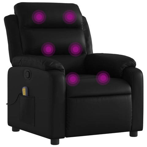 vidaXL Massage Recliner Chair - Black Faux Leather, 6-Point Vibration, Manual Reclining, Side Pocket, Adjustable Backrest, Living Room/Office Seating