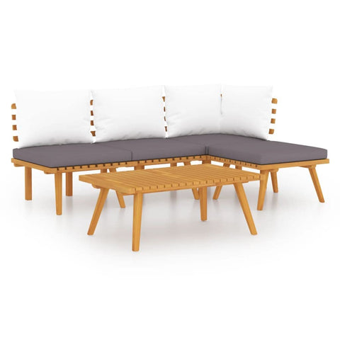 vidaXL 6 Piece Patio Lounge Set - Outdoor Furniture, ic Charm Solid Acacia Wood, Set Includes 2 Middle & Corner Sofas, 1 Table and Footrest, Dark Gray & White Cushions
