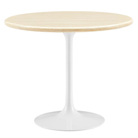 Modway EEI-6748-WHI-TRA Lippa 36” Round Artificial Travertine Dining Table, White Travertine