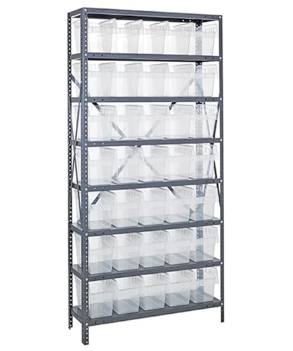 Quantum Storage Systems 1275-SB802CL Solid Heavy Duty 8 Shelves 35 STORE-MAX Clear Bins 75" H x 36" W x 12" D