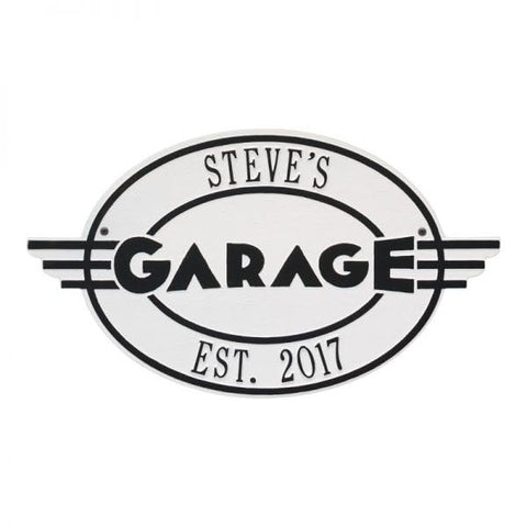 Whitehall 1655WH Moderno Garage Personalized Plaque in White and Black Color 10.25 x 18 x 0.25