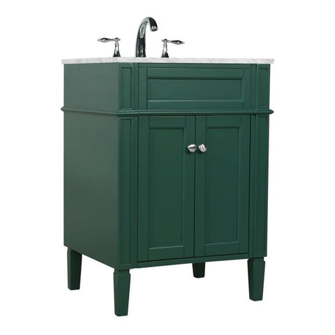 Elegant Decor Park Avenue 24" Metal MDF Marble Single Bathroom Vanity in Green