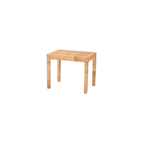 Baxton Studio Abelia Natural Rattan and Mahogany Wood Short Accent Bench