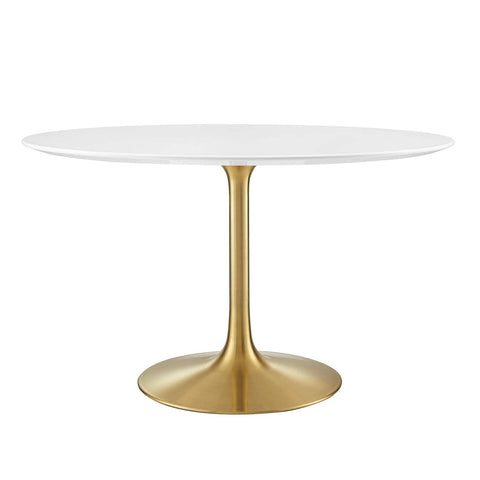 Modway Lippa 47" Mid-Century Modern Dining Table with Round Top in Gold White