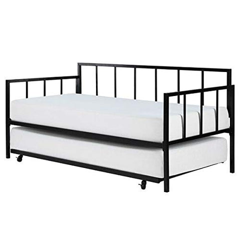 Fast Furnishings Twin Size Heavy Duty Metal Daybed with Roll-Out Trundle Bed