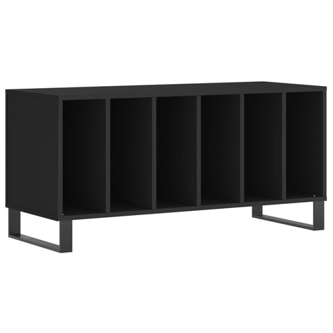 vidaXL Modern Vinyl Record Storage Cabinet Black Engineered Wood 39.4X15.0X18.9 in Durable Iron Legs Ample Space Stylish Living Room Furniture Player Unit LP Media